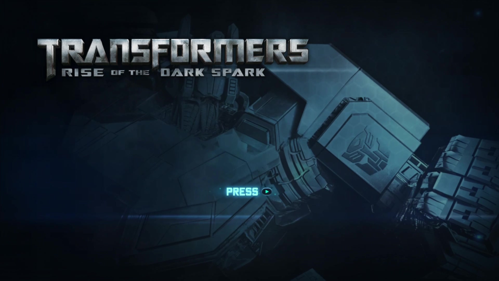 Transformers: Rise of the Dark Spark title screen for Xbox 360